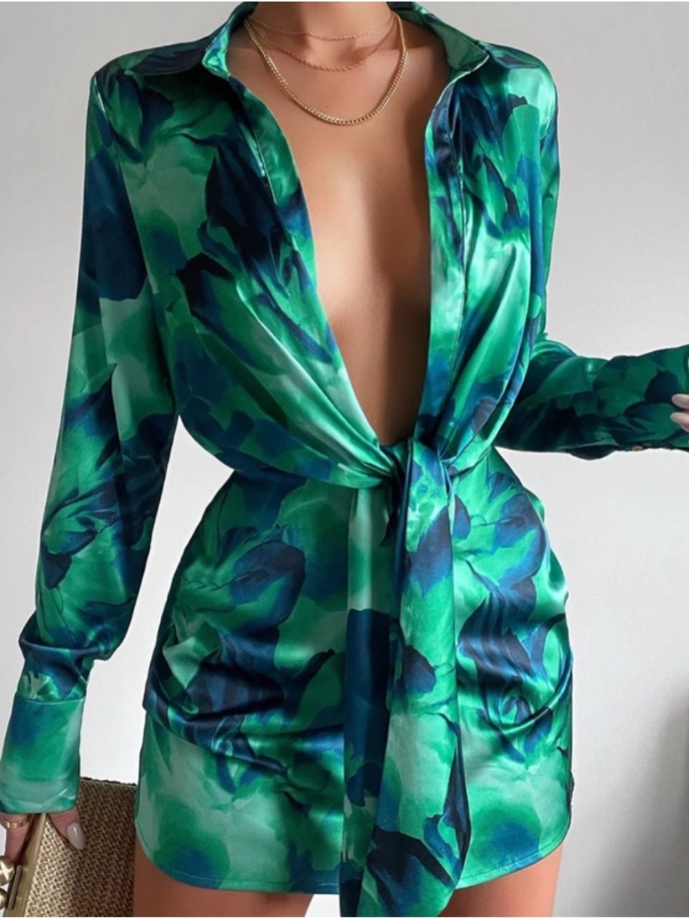 Runaway The Label Ruby Calista Green Tie-Front Mini Dress